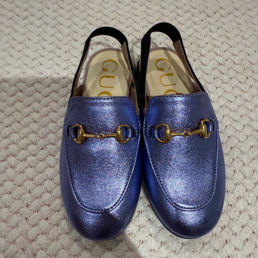 Gucci Shimmering Purple Loafers with Gold Accents